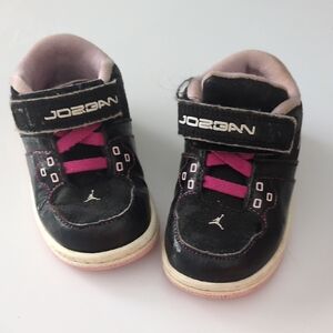 Jordan Kids Black and Pink High-Top Sneakers